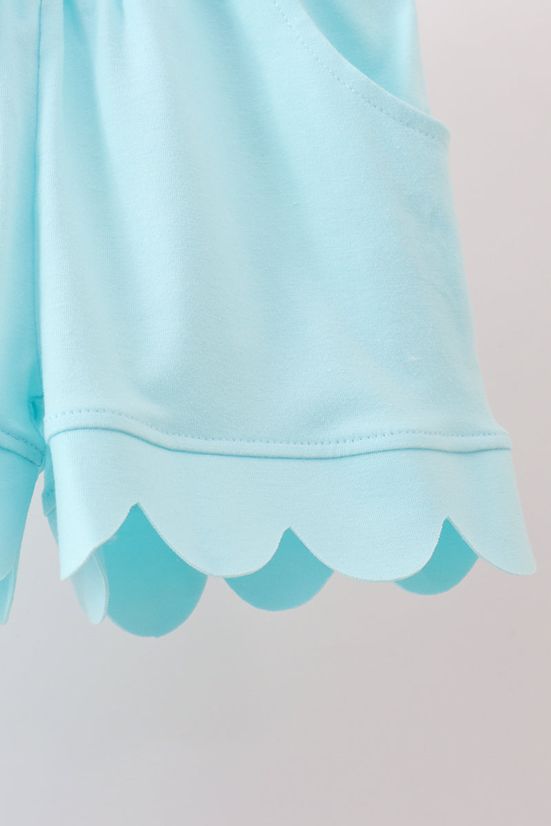 Girls’ Light Blue Scalloped Zipper Shorts Set