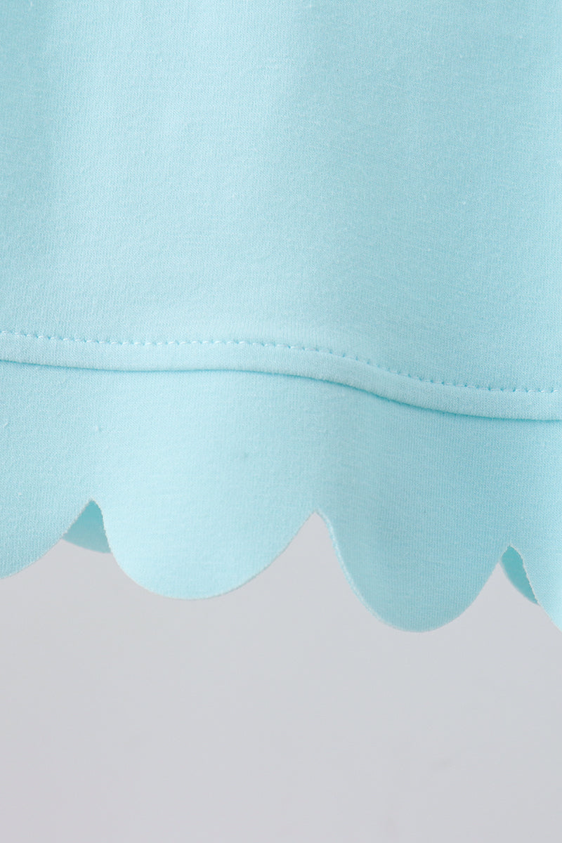 Girls’ Light Blue Scalloped Zipper Shorts Set