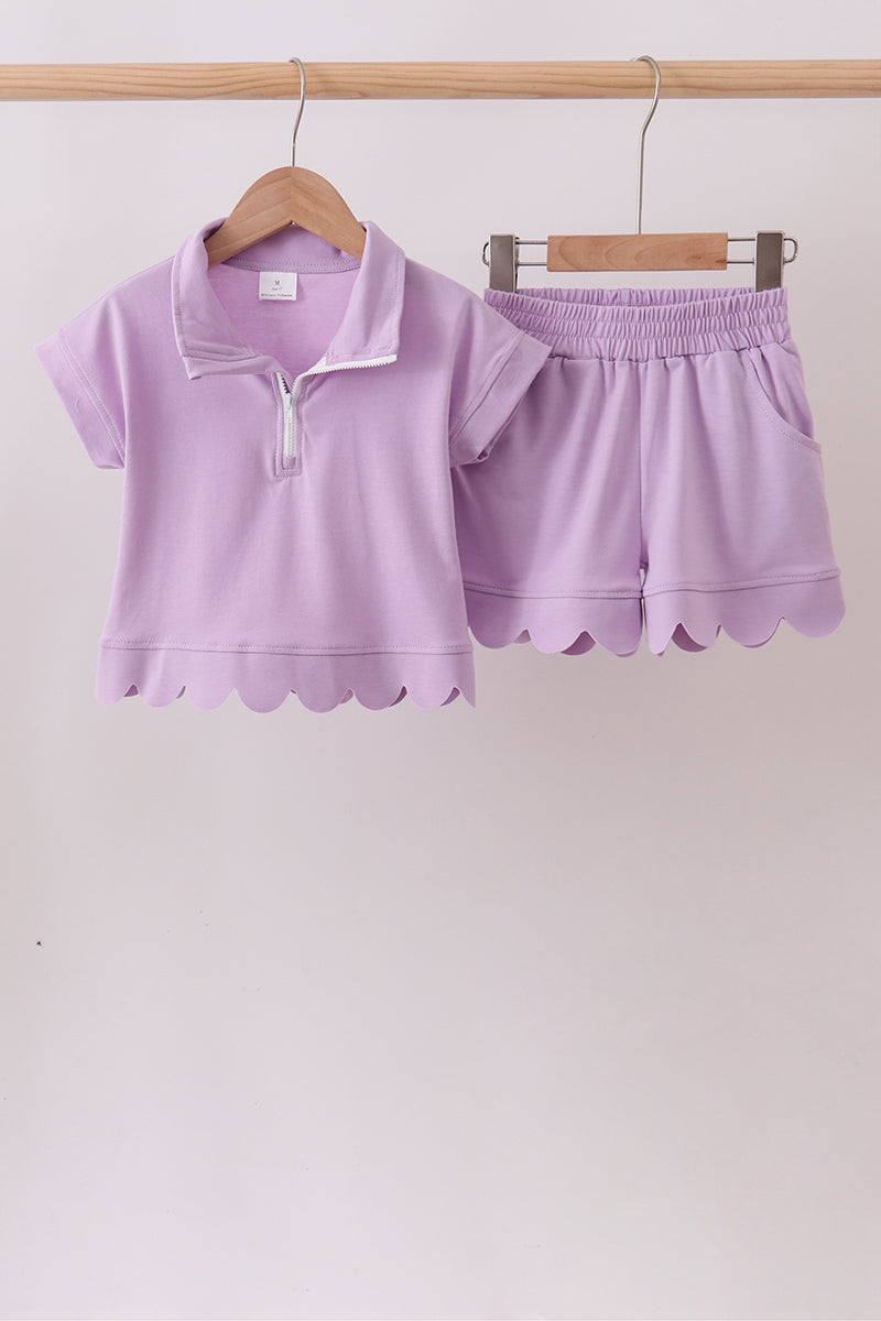 Girls Lavender Scalloped Polo Set