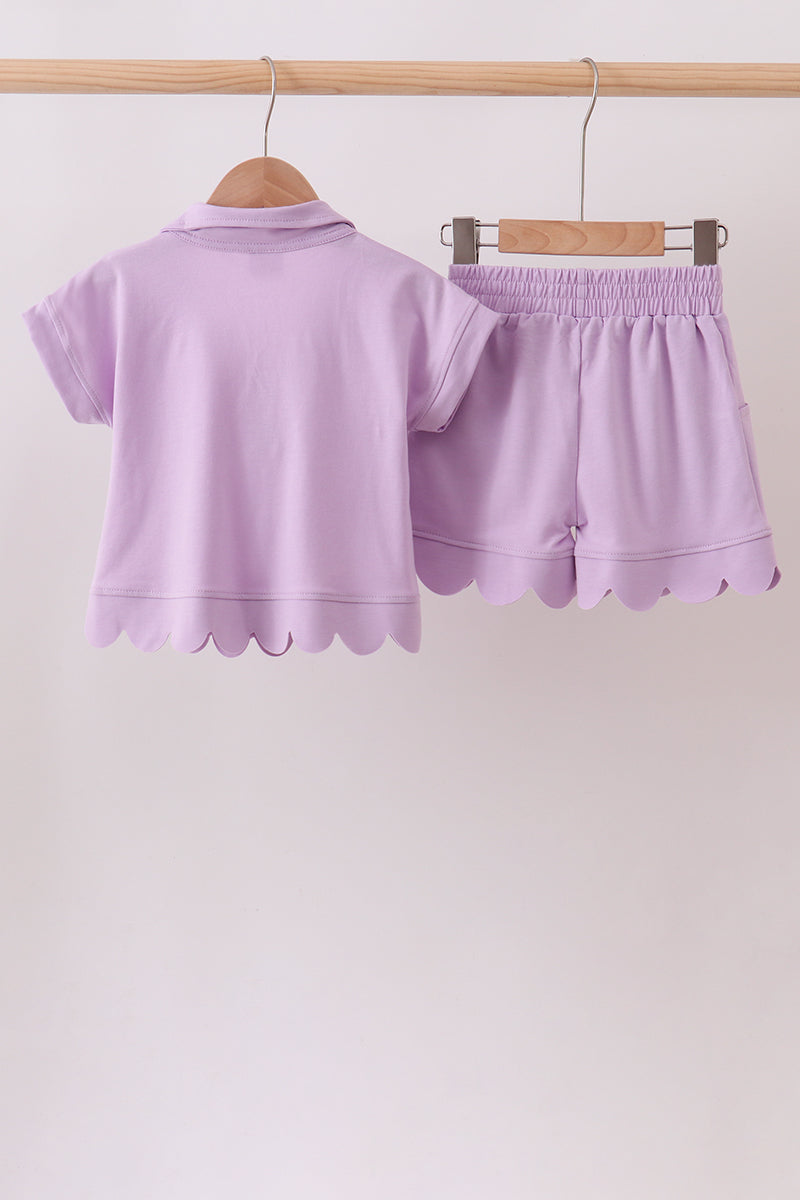 Girls Lavender Scalloped Polo Set