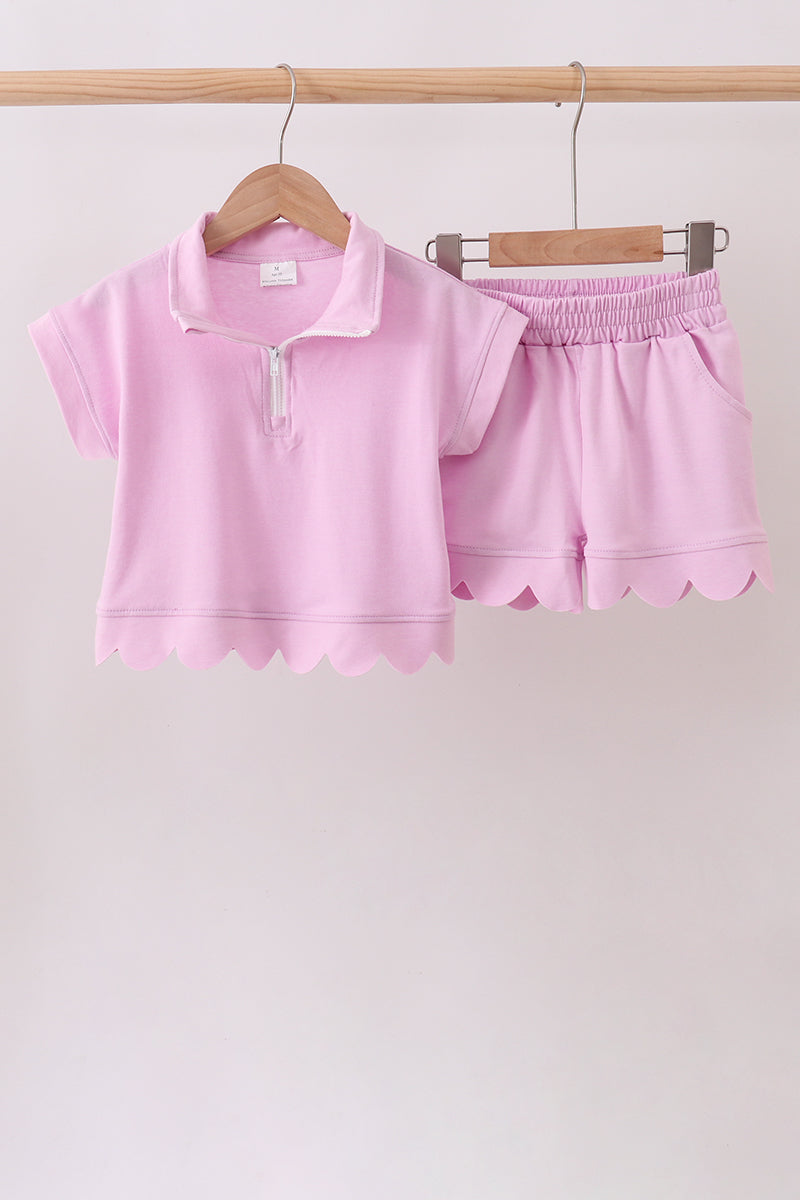 Girls Pink Scalloped Active Polo Set