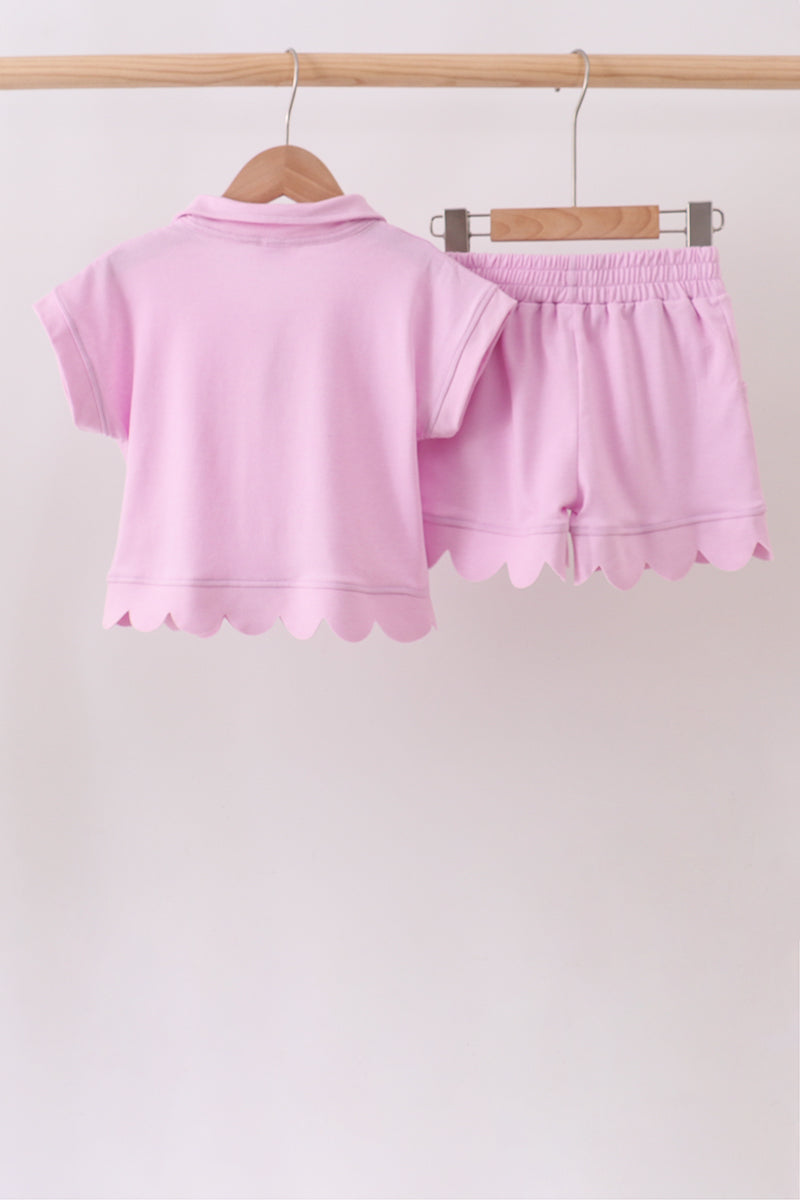 Girls Pink Scalloped Active Polo Set