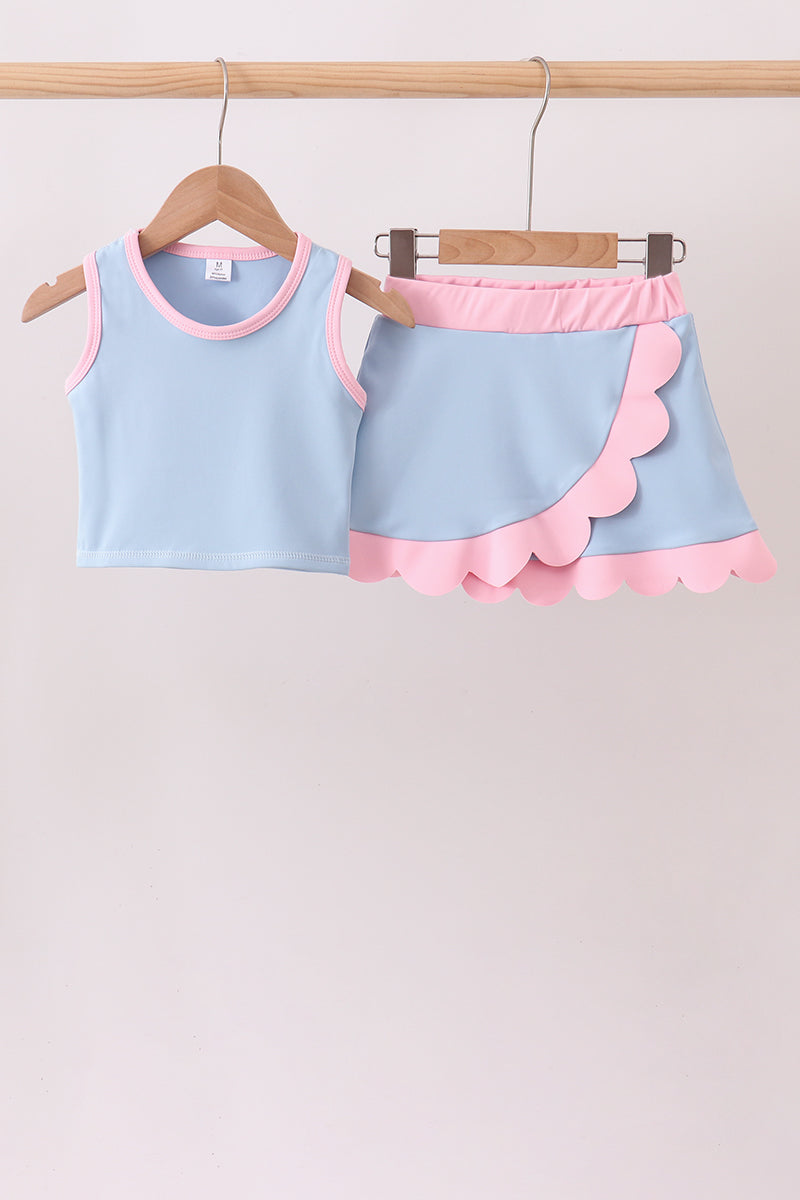 Girls Blue Performance Scalloped Skorts Set