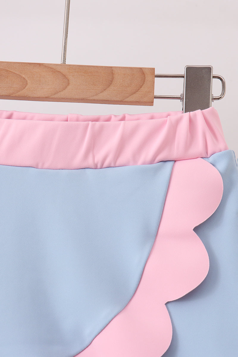 Girls Blue Performance Scalloped Skorts Set