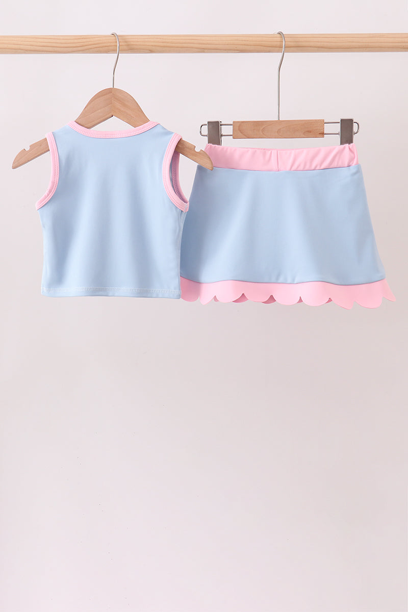 Girls Blue Performance Scalloped Skorts Set