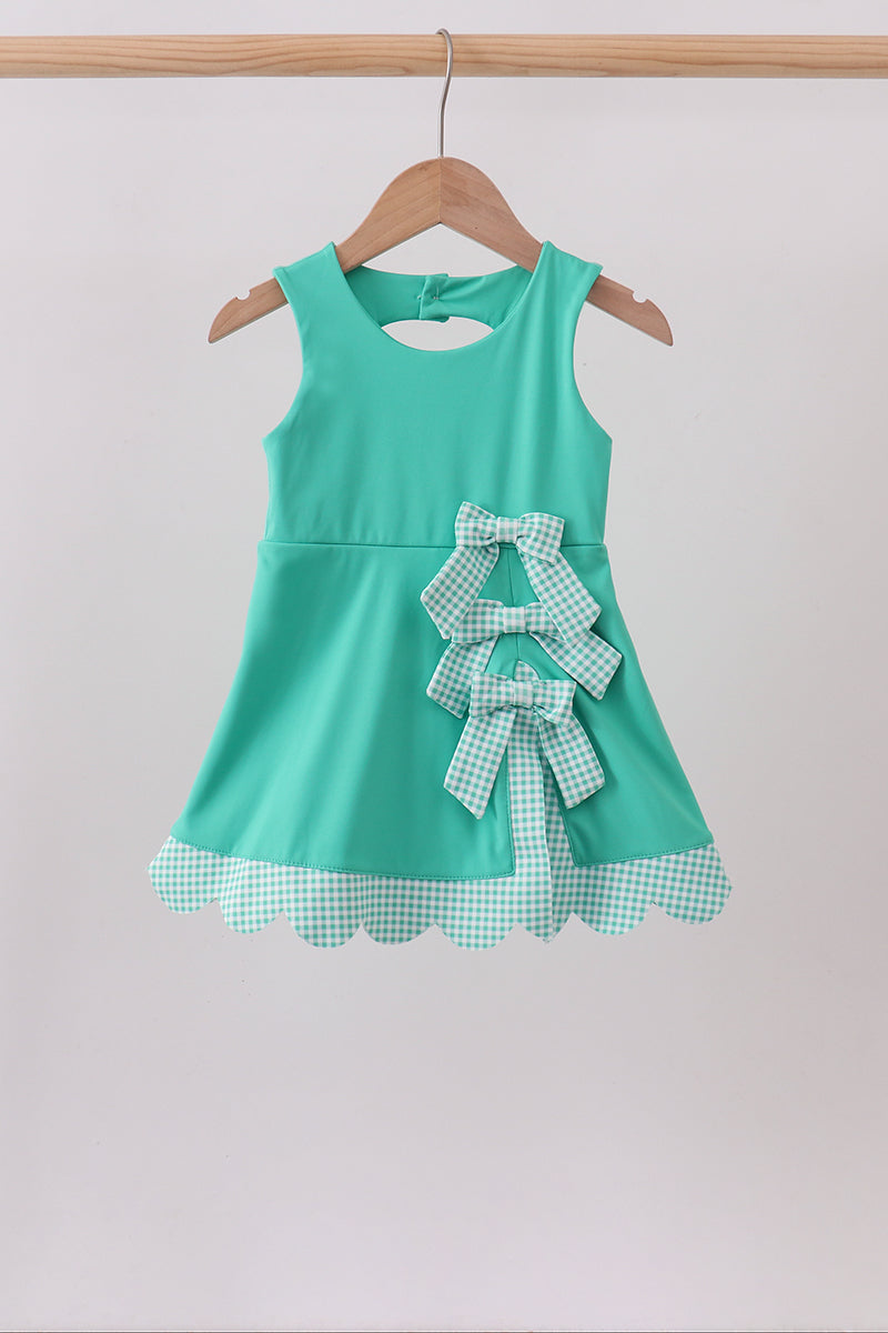 Girls Green Scalloped Bow Active Dress