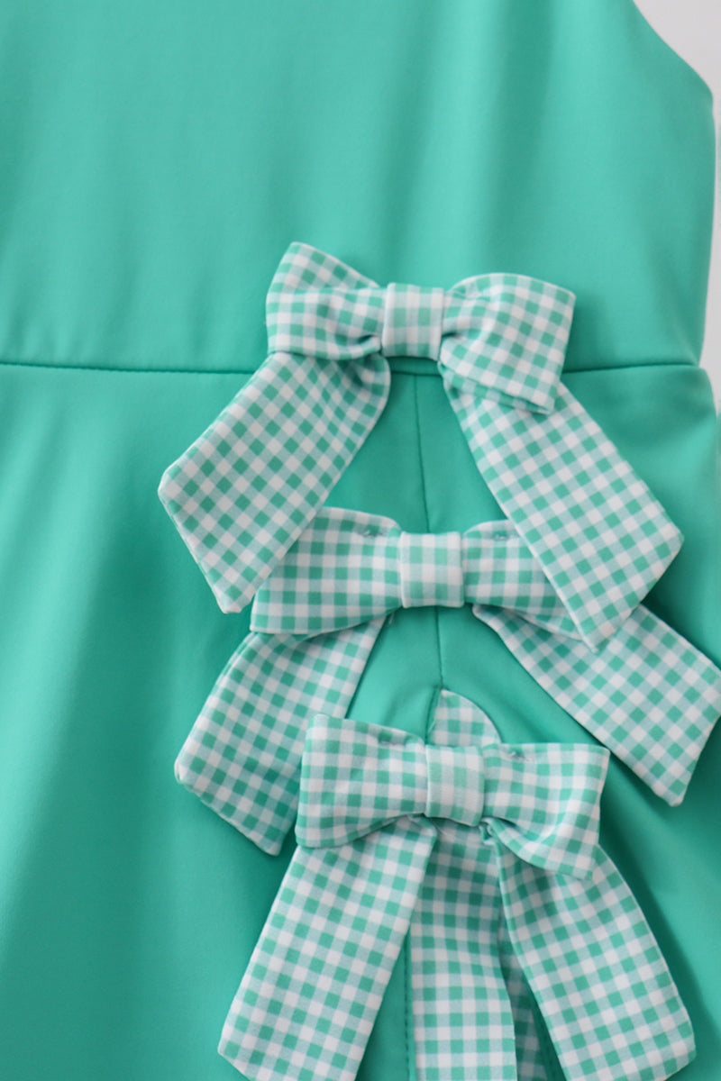 Girls Green Scalloped Bow Active Dress