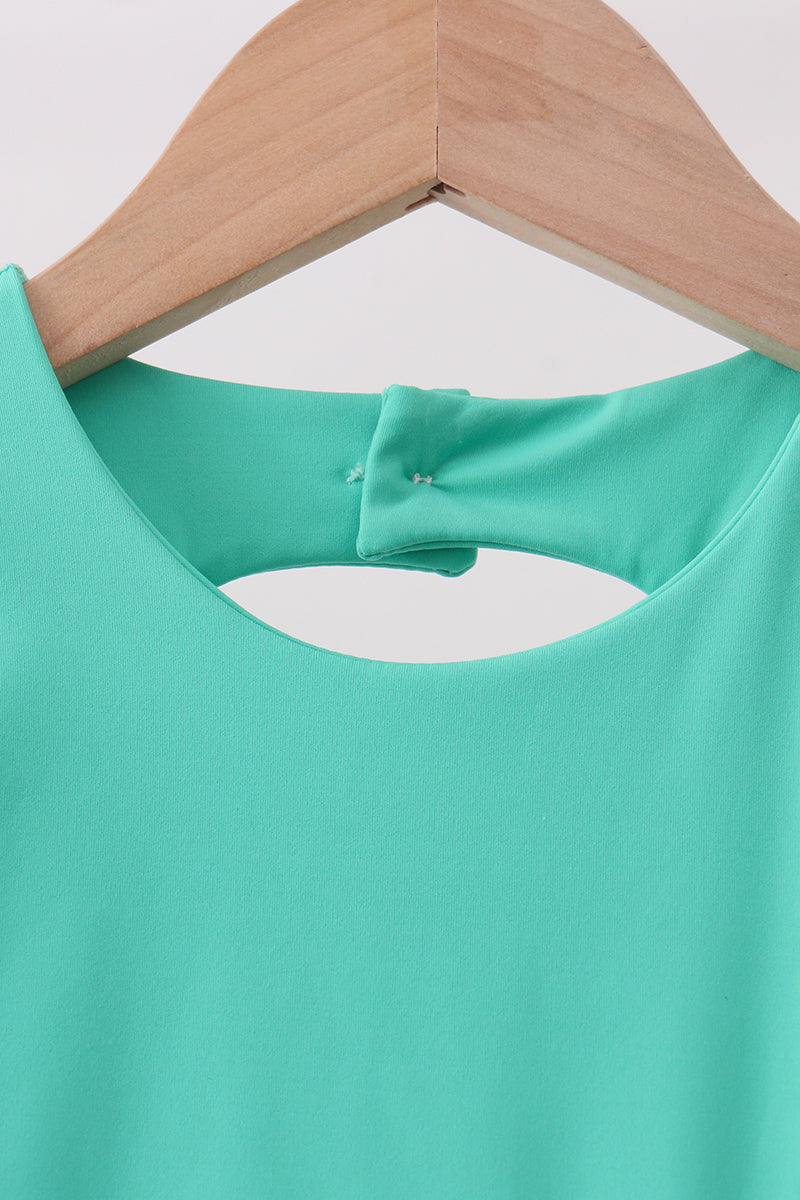 Girls Green Scalloped Bow Active Dress