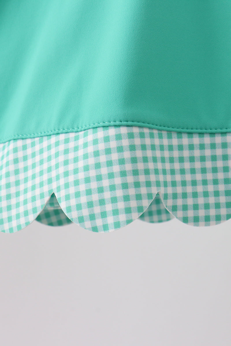 Girls Green Scalloped Bow Active Dress
