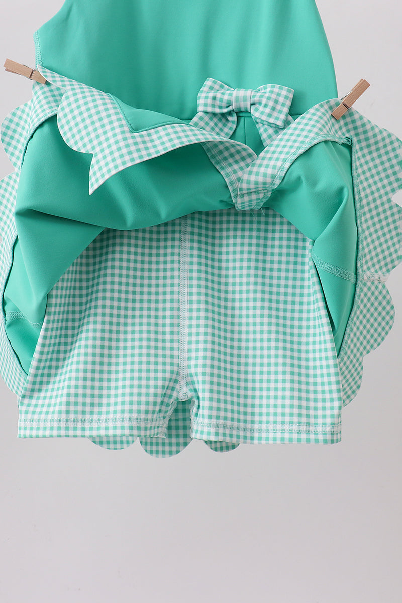 Girls Green Scalloped Bow Active Dress