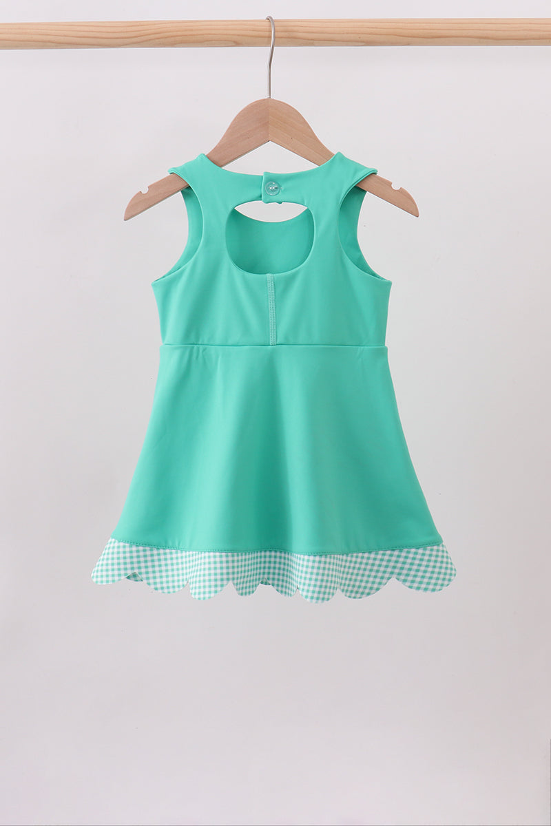 Girls Green Scalloped Bow Active Dress