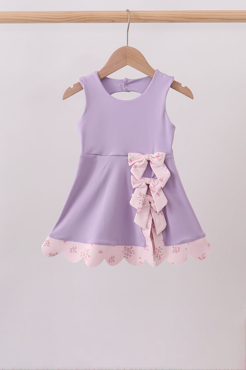 Girls’ Purple Scalloped Bow Active Dress