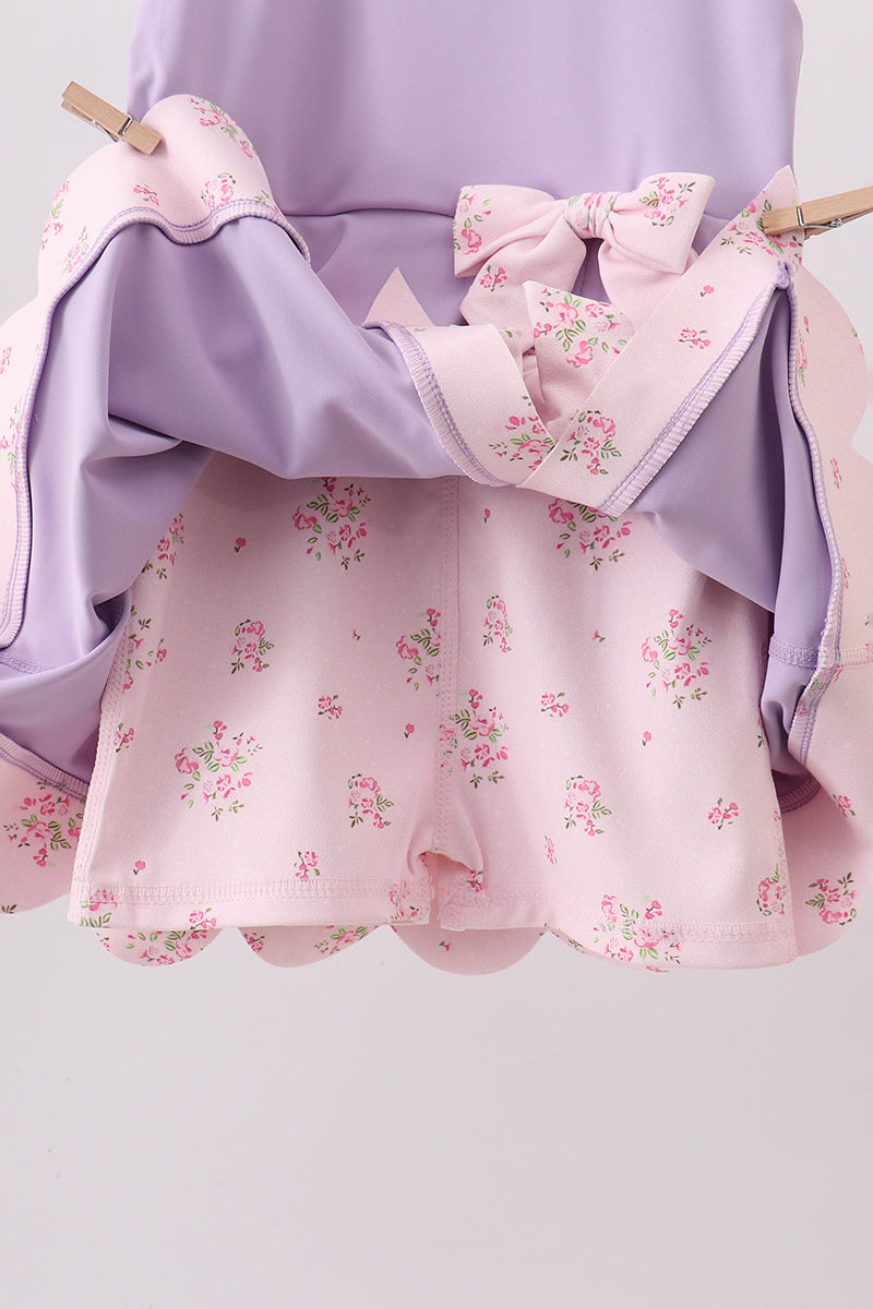 Girls’ Purple Scalloped Bow Active Dress