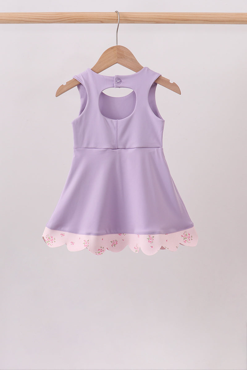 Girls’ Purple Scalloped Bow Active Dress