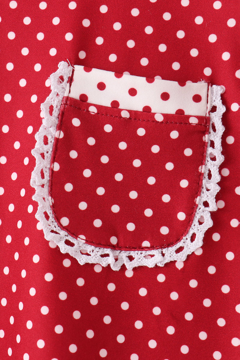 Girls Red Polka Dot Pocket Ruffle Pants Set