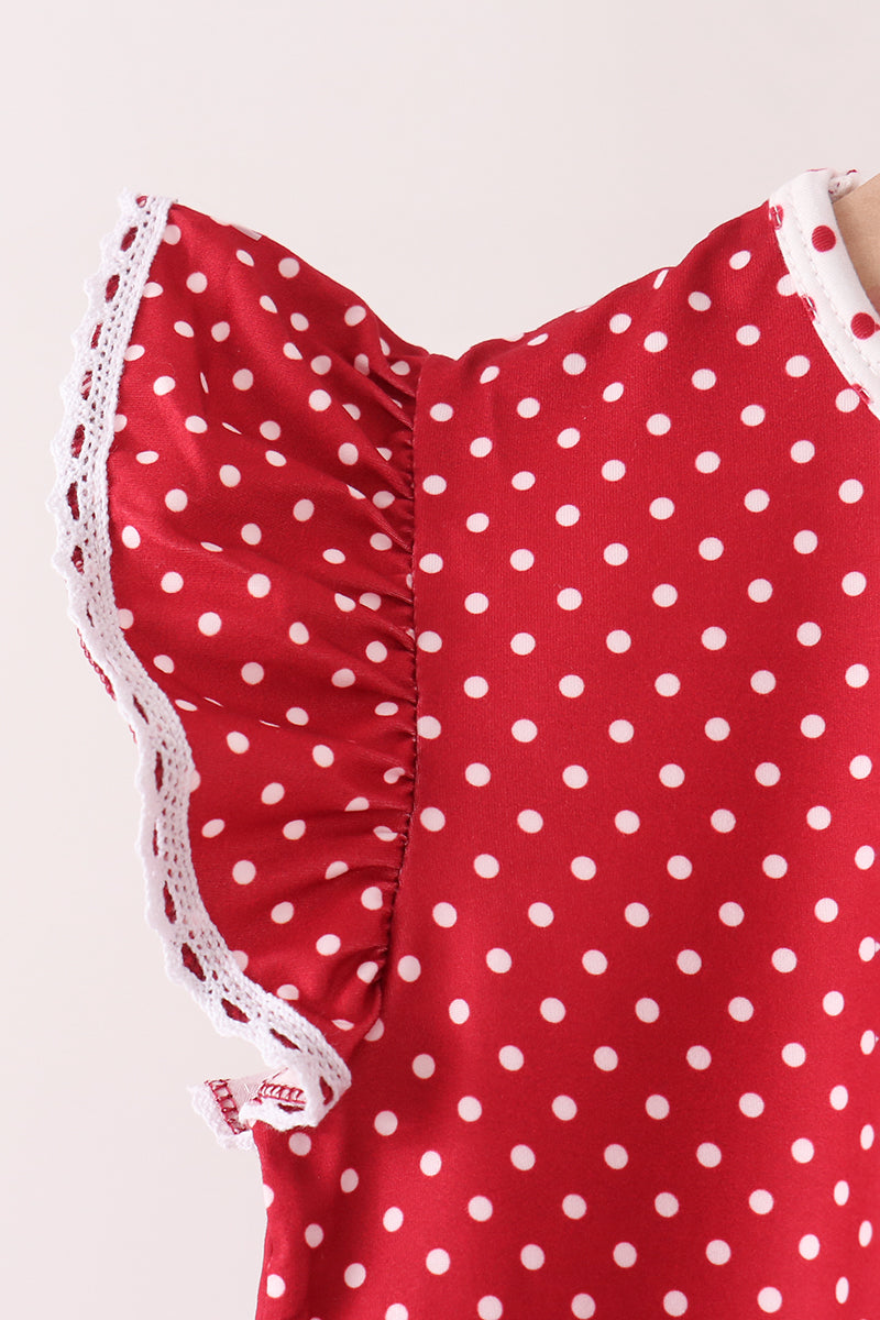 Girls Red Polka Dot Pocket Ruffle Pants Set