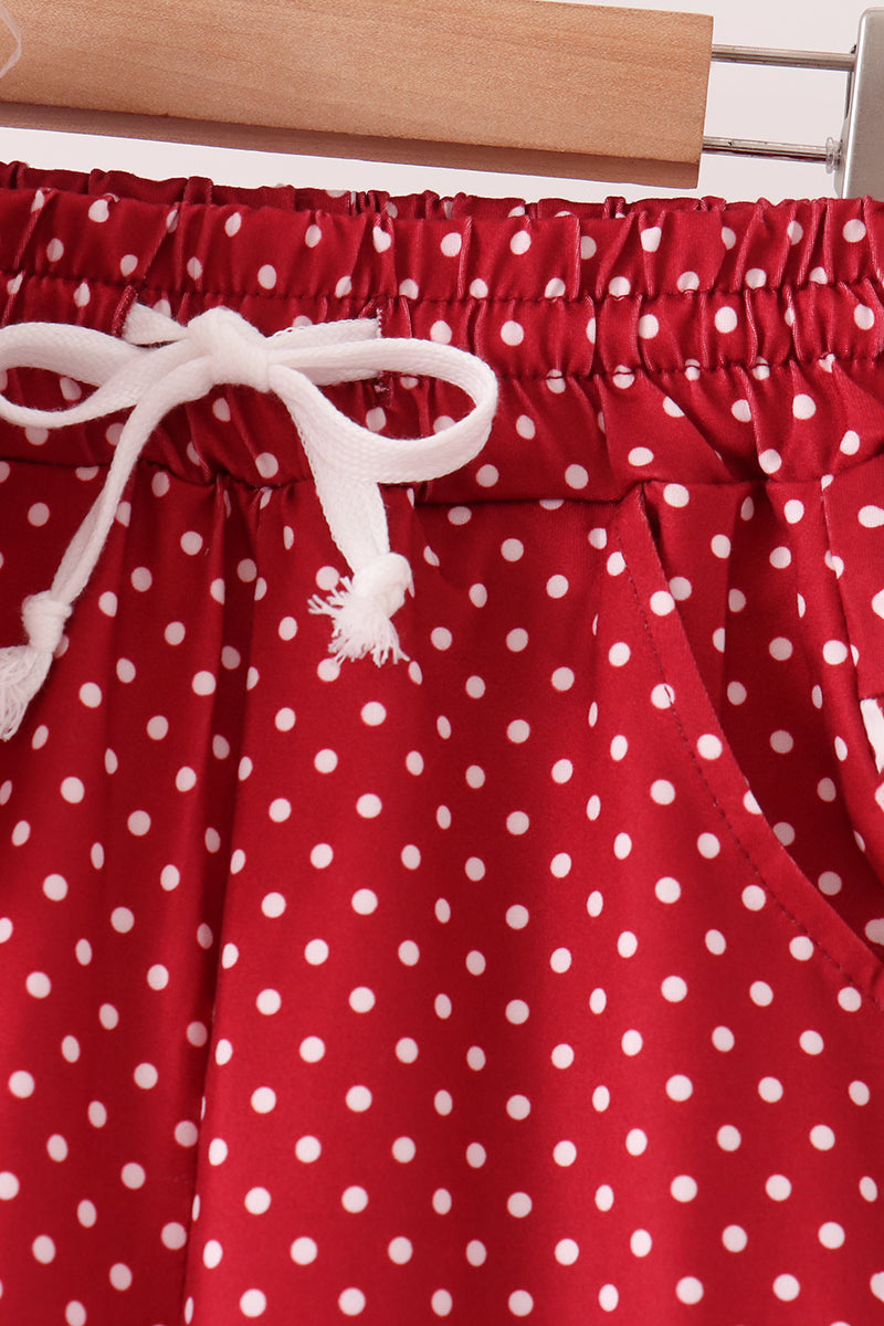Girls Red Polka Dot Pocket Ruffle Pants Set