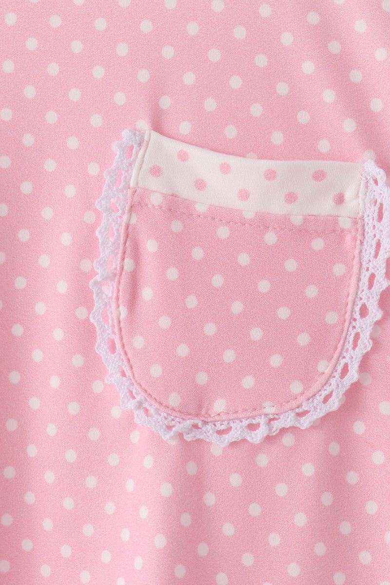 Girls Pink Polka Dot Pocket Ruffle Pants Set
