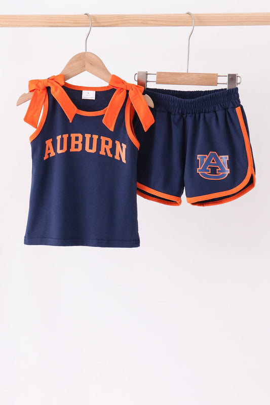 Girls Navy Auburn Active Shorts Set