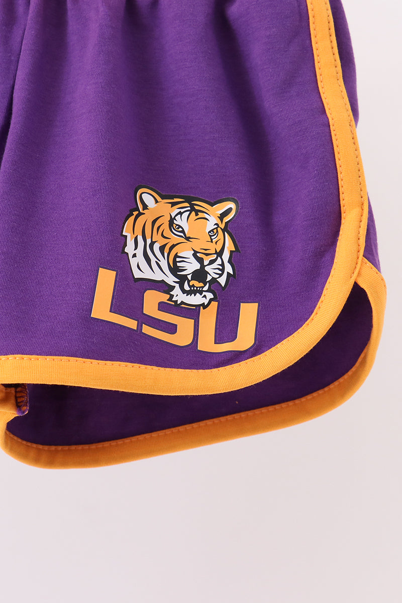 Girls Purple LSU Active Shorts Set
