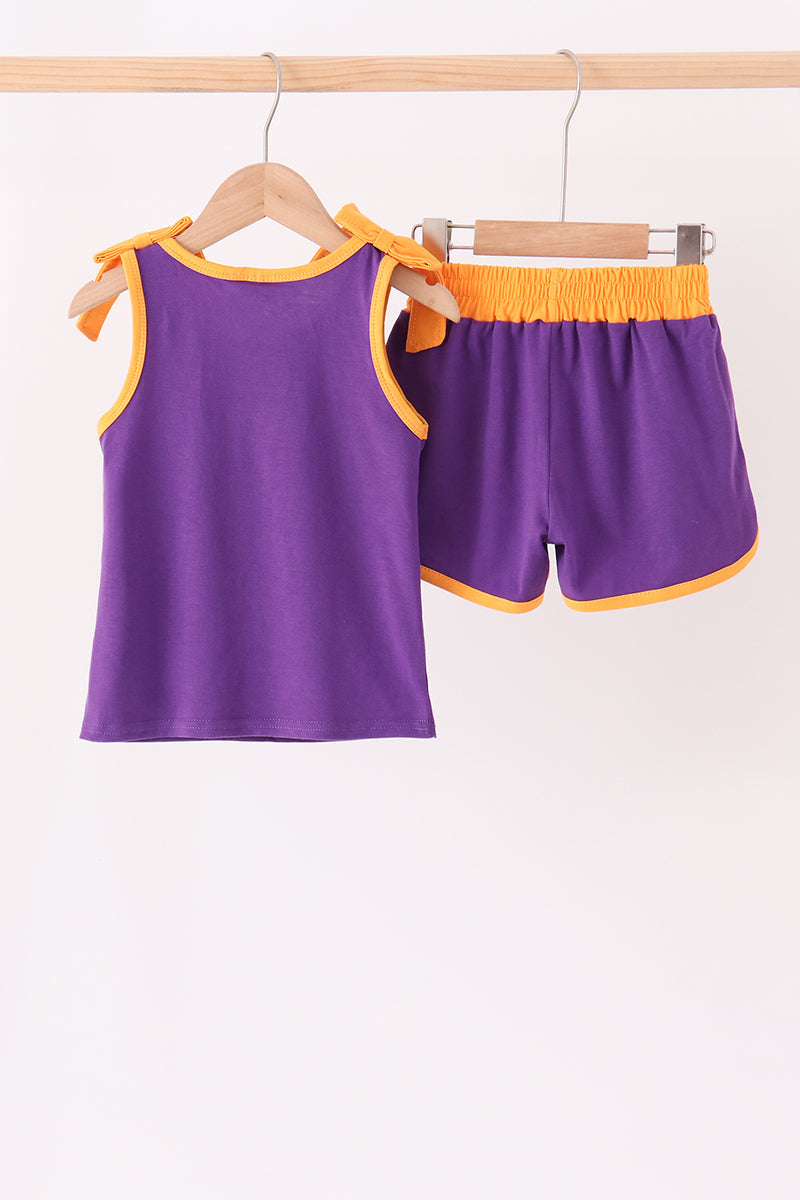 Girls Purple LSU Active Shorts Set