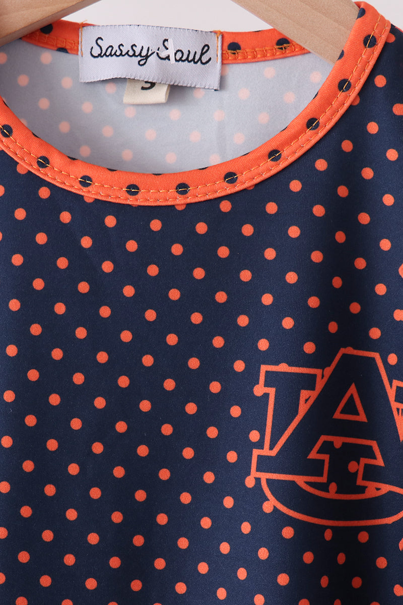 Navy Auburn dot pants set
