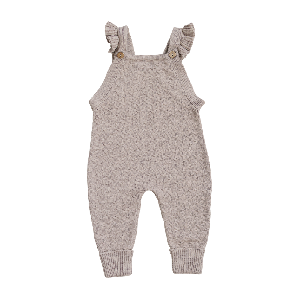 Baby Girl Taupe Ruffle Knit Overalls