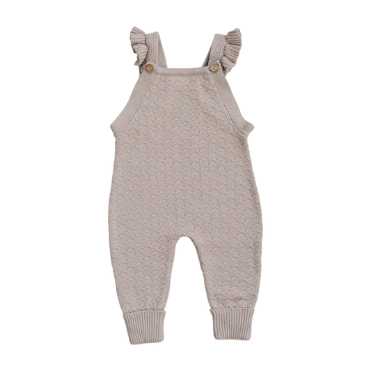 Baby Girl Taupe Ruffle Knit Overalls