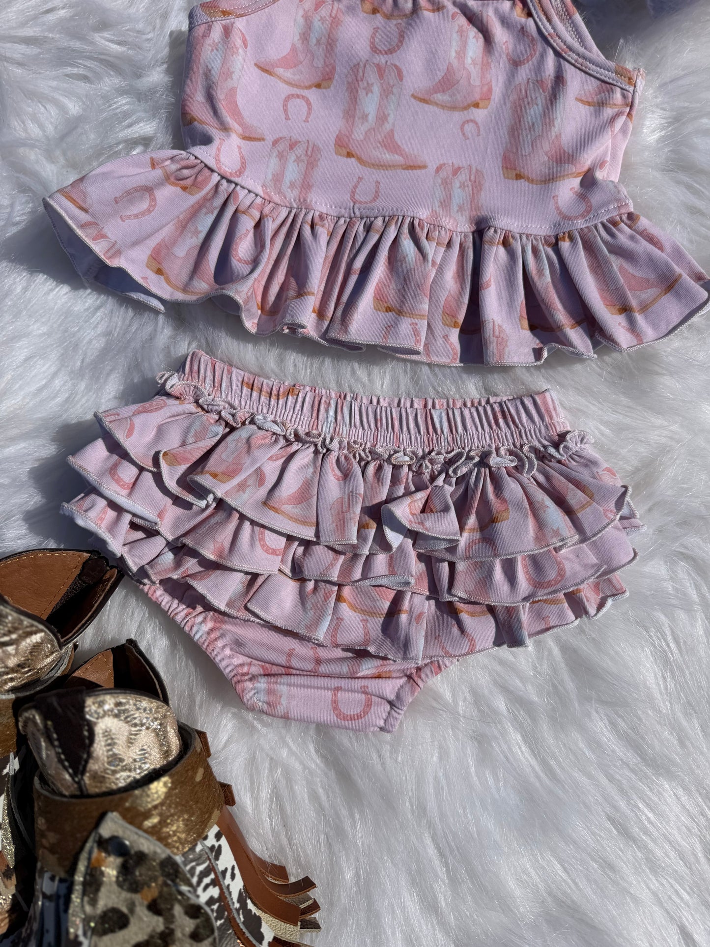 Baby Girl Pink Cowgirl Ruffle Set