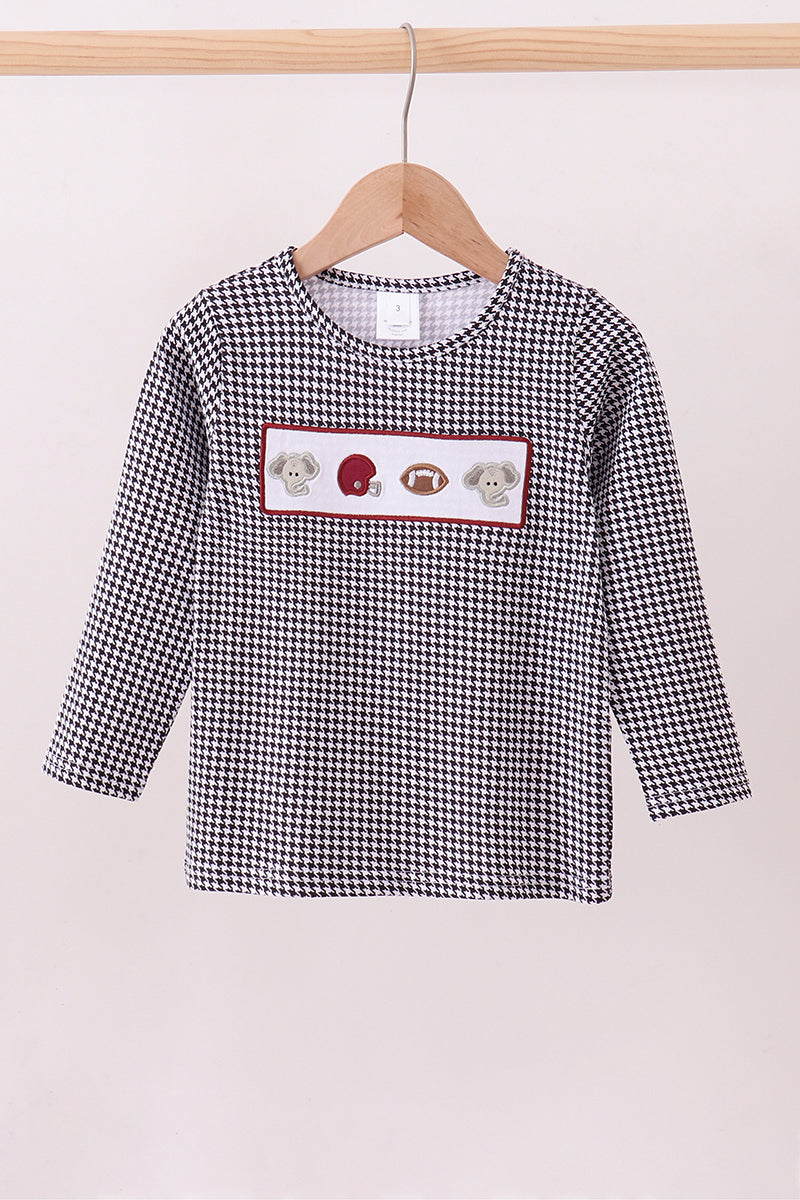 Houndstooth Alabama elephant embroidery top
