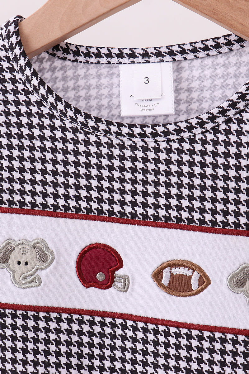Houndstooth Alabama elephant embroidery top