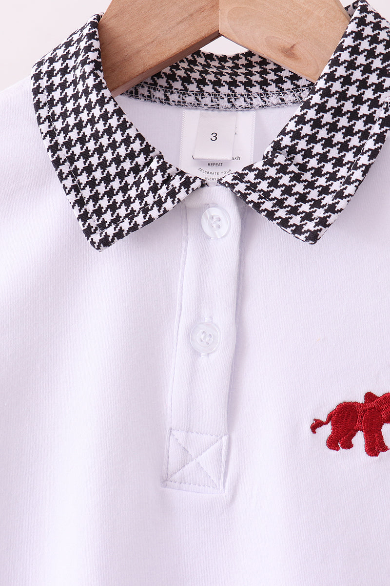 Boy White Houndstooth Alabama elephant embroidery pants set