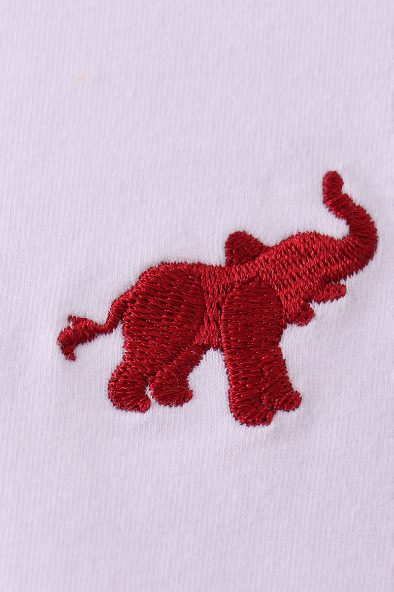 Boy White Houndstooth Alabama elephant embroidery pants set