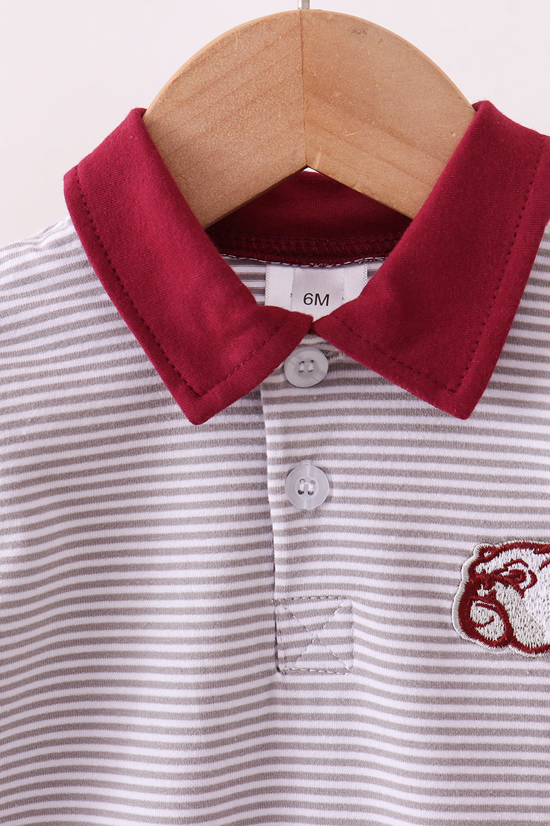 Maroon Georgia Bulldog Embroidery Romper