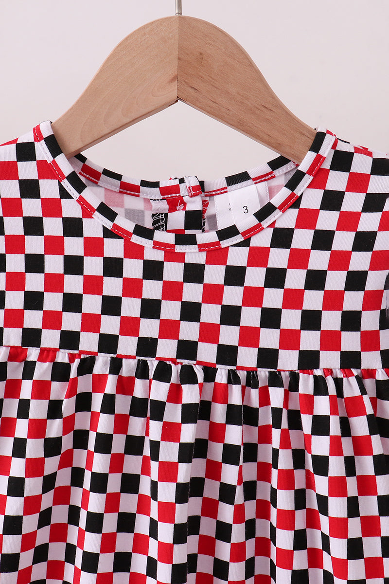Checkered Georgia Bulldog Applique Ruffle Dress