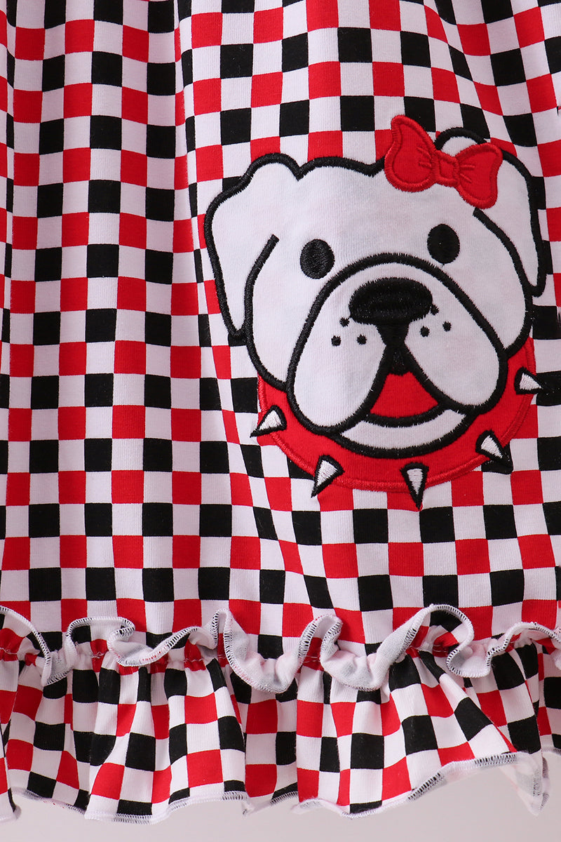 Checkered Georgia Bulldog Applique Ruffle Dress