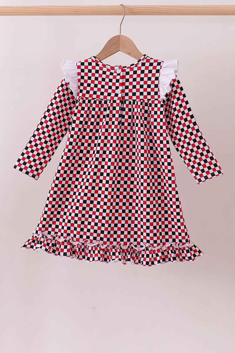 Checkered Georgia Bulldog Applique Ruffle Dress