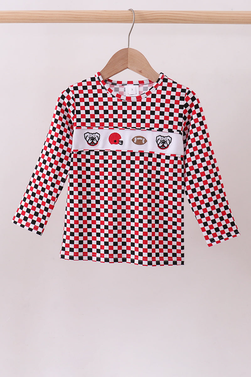 Checkered Georgia Bulldog Embroidery Top