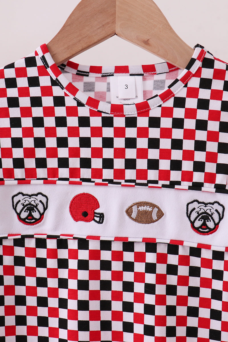 Checkered Georgia Bulldog Embroidery Top