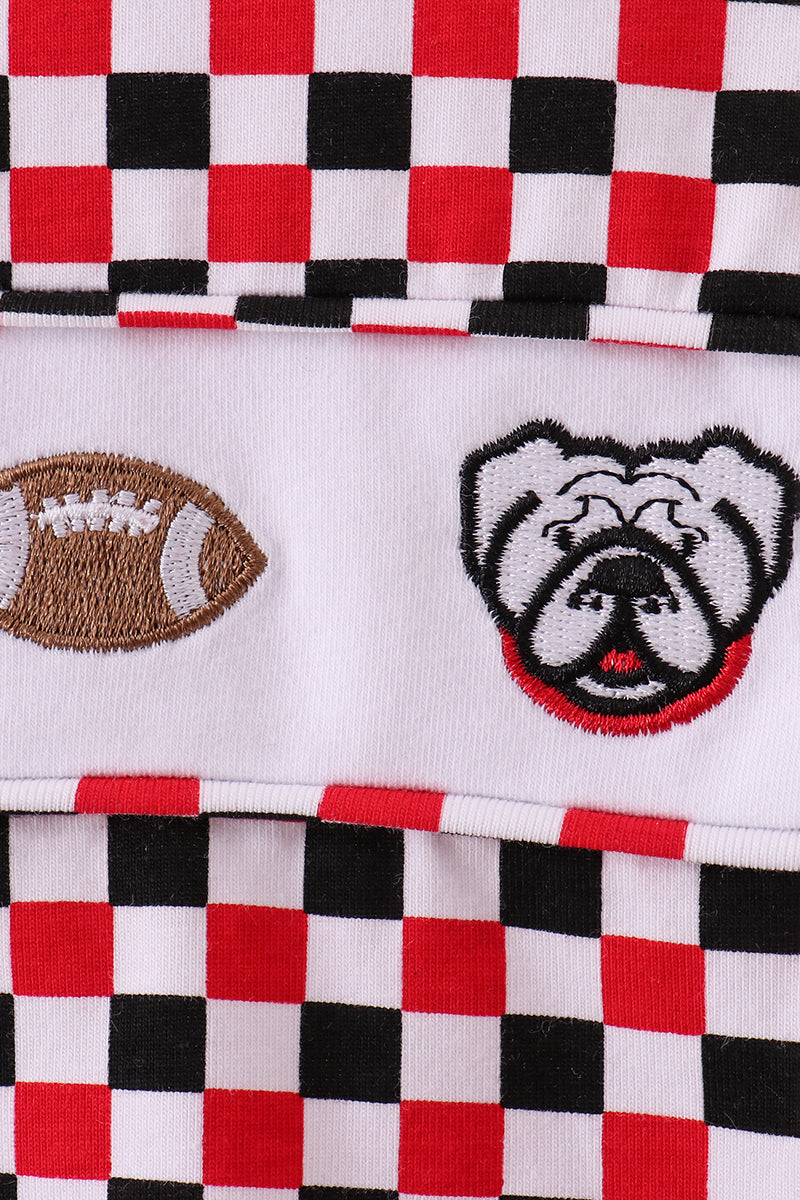 Checkered Georgia Bulldog Embroidery Top