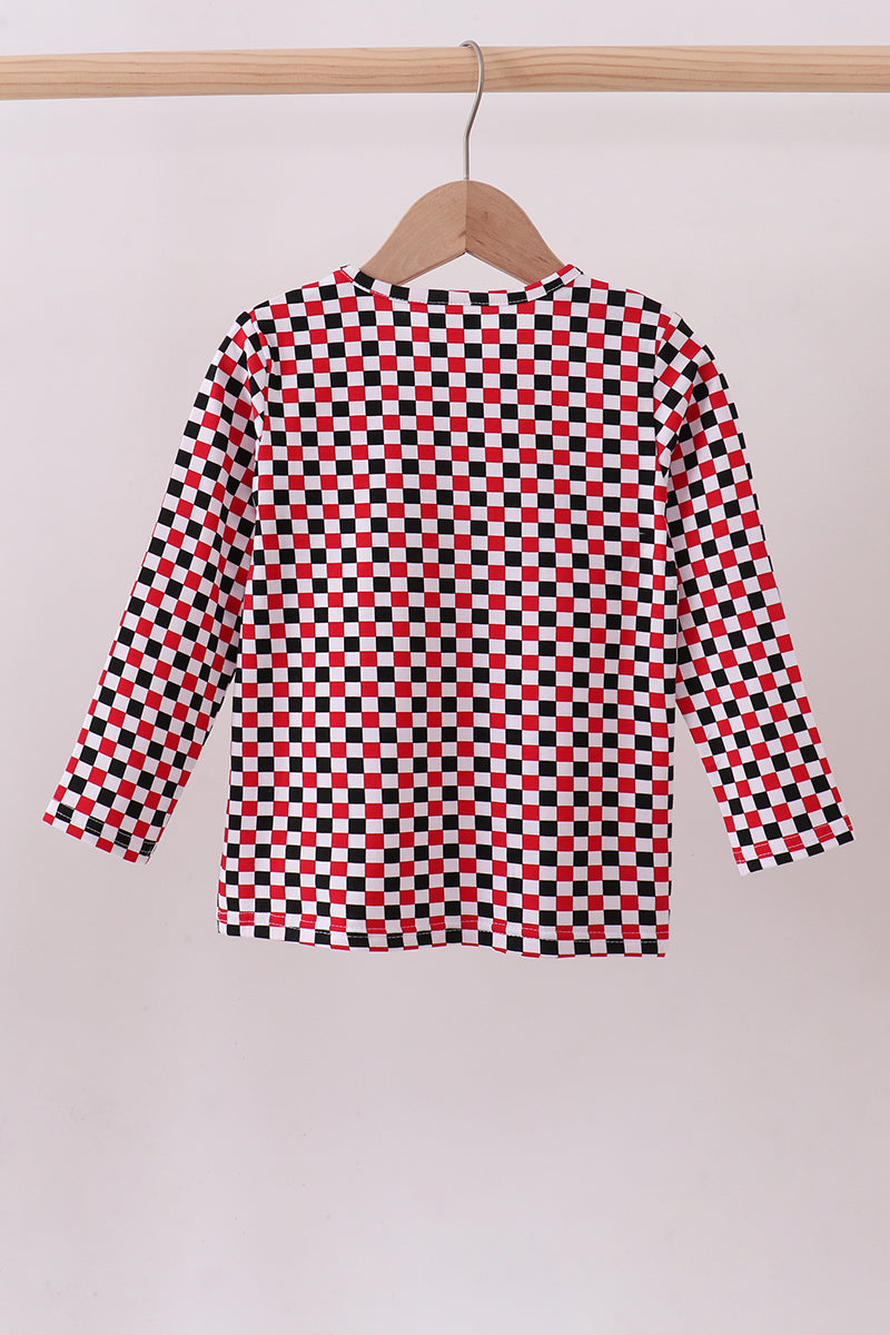 Checkered Georgia Bulldog Embroidery Top
