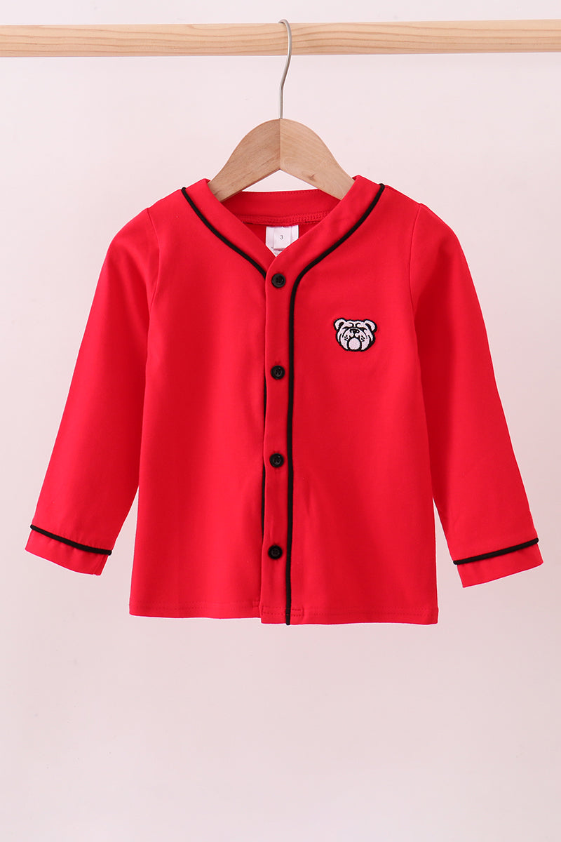 Red Georgia Bulldog Embroidery Cardigan