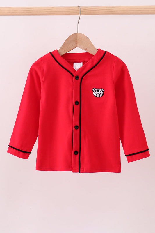 Red Georgia Bulldog Embroidery Cardigan