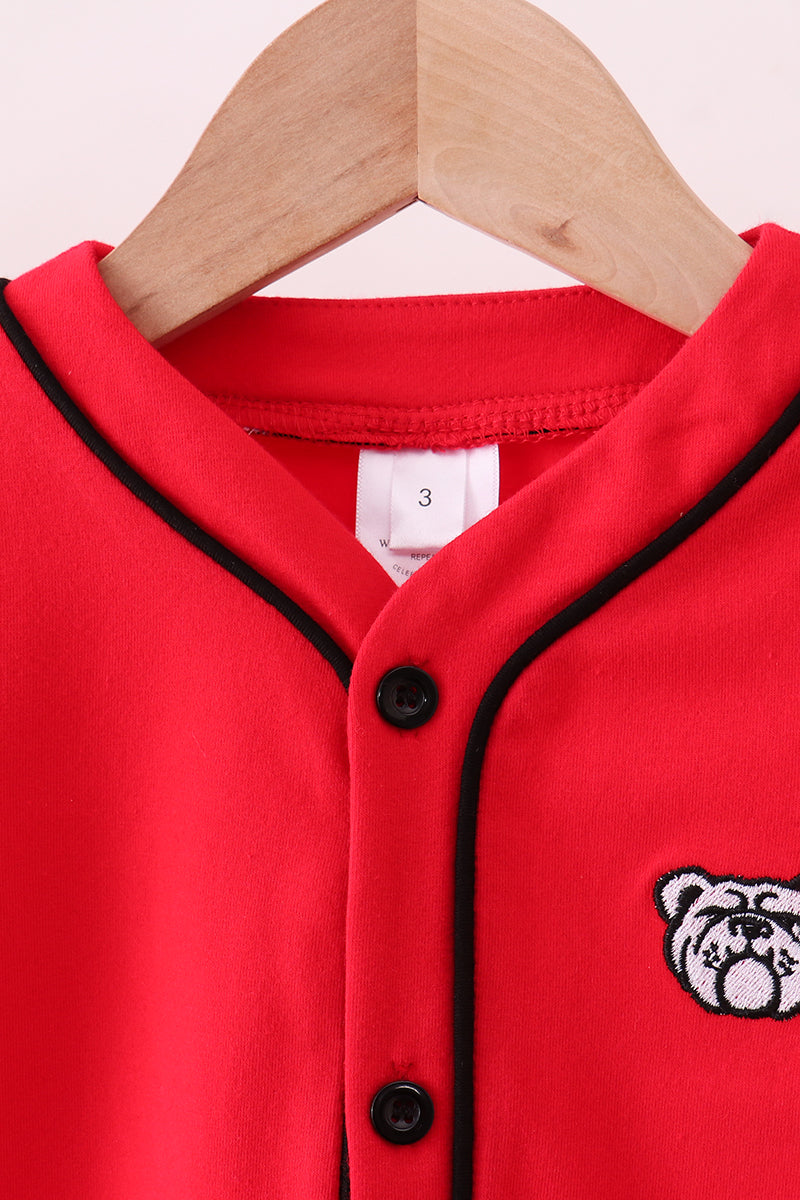 Red Georgia Bulldog Embroidery Cardigan