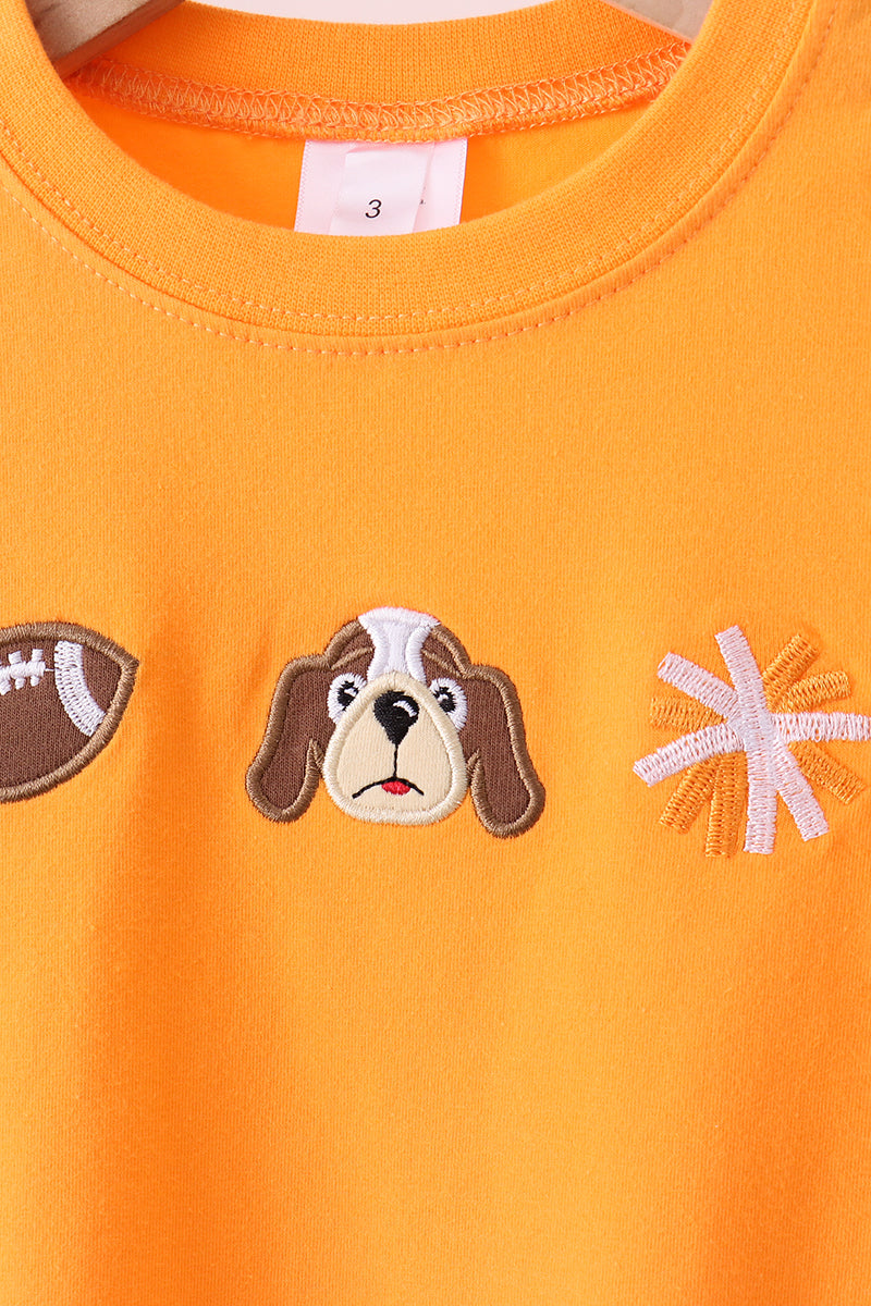 Boys Orange Tennessee Football Embroidery Gingham Pants Set