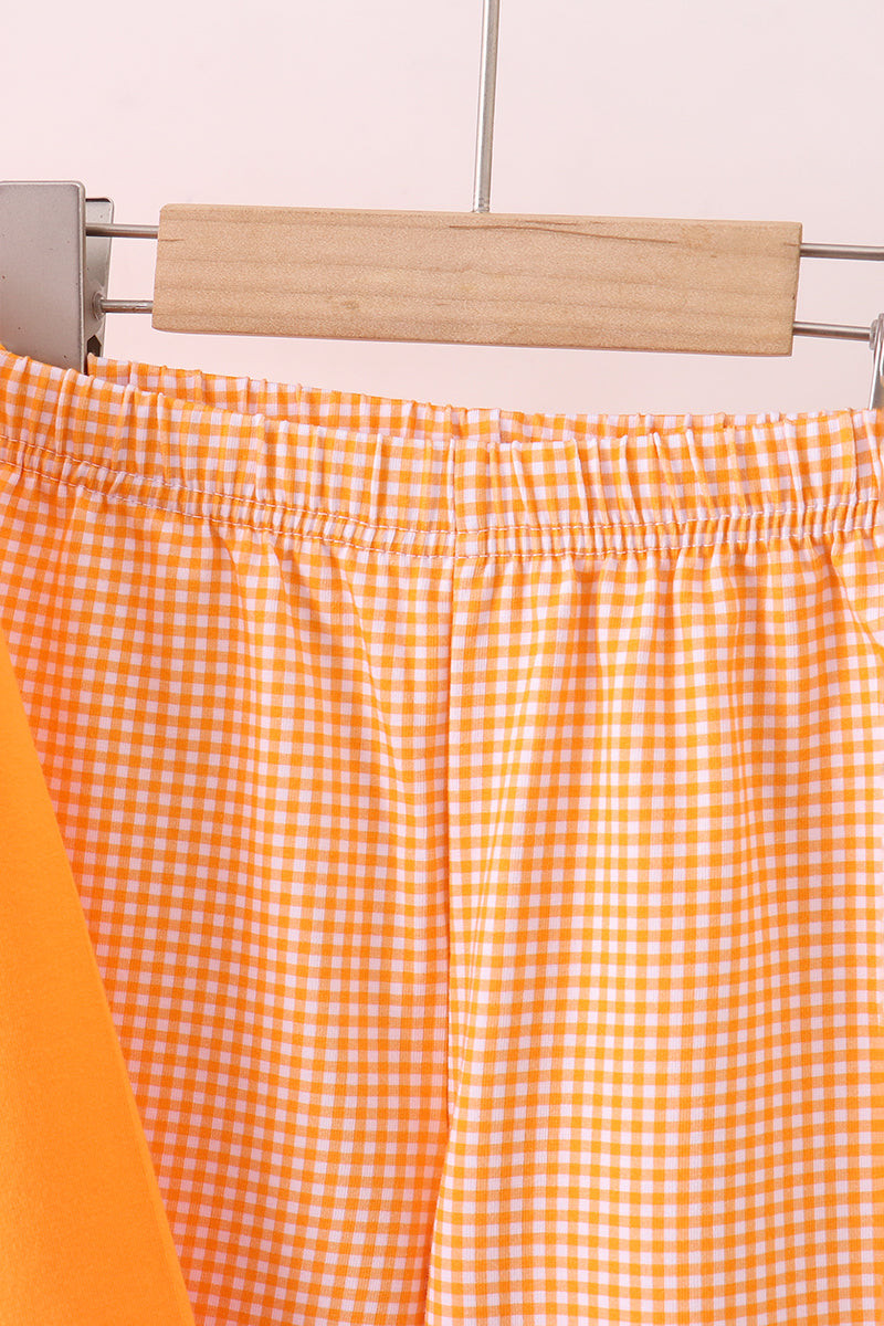 Boys Orange Tennessee Football Embroidery Gingham Pants Set
