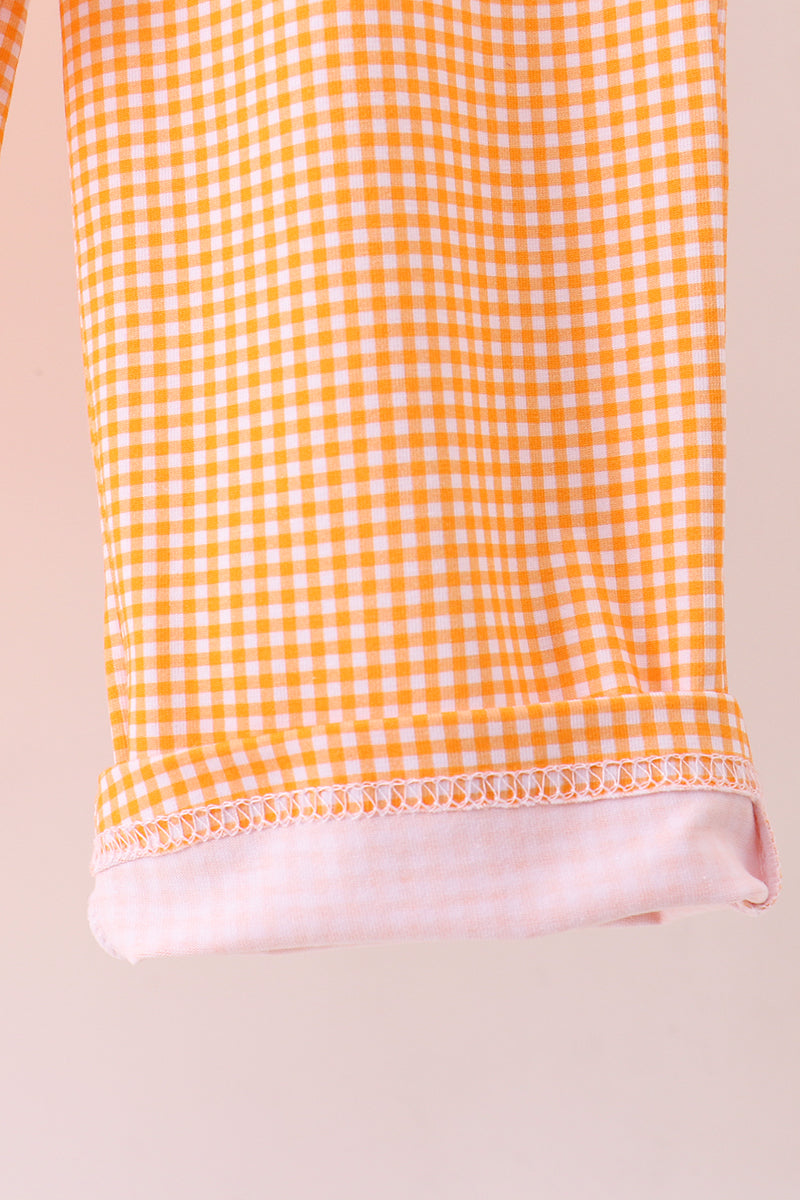 Boys Orange Tennessee Football Embroidery Gingham Pants Set
