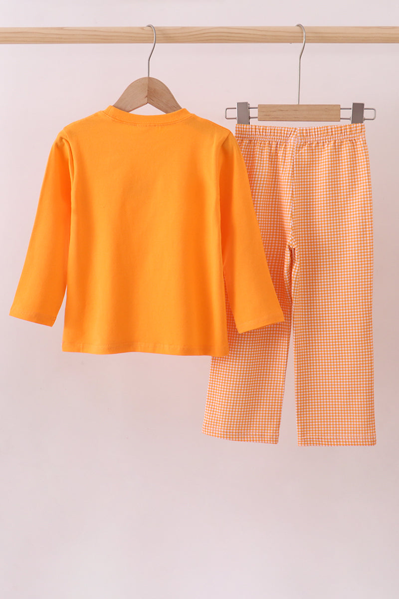 Boys Orange Tennessee Football Embroidery Gingham Pants Set