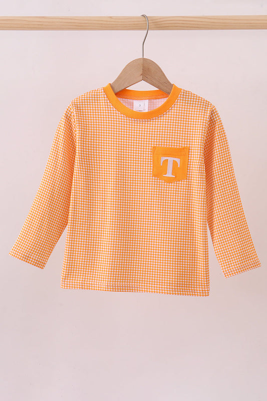 Boys Orange Tennessee Vols Embroidery Gingham Top