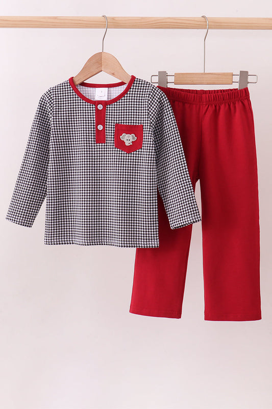 Crimson Alabama elephant embroidery gingham pants set
